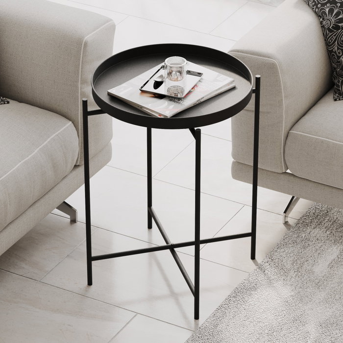 Hanah Home SHB-007 Mesa de centro de metal negra para salón, estilo moderno, 46x56x46 cm